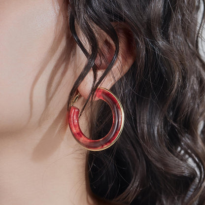 Chunky Gold Resin Hoop Earrings Leverback Statement Huggie Hoops Dangle Drop Dressy Earring Prom Festival Vacation Jewelry for Women