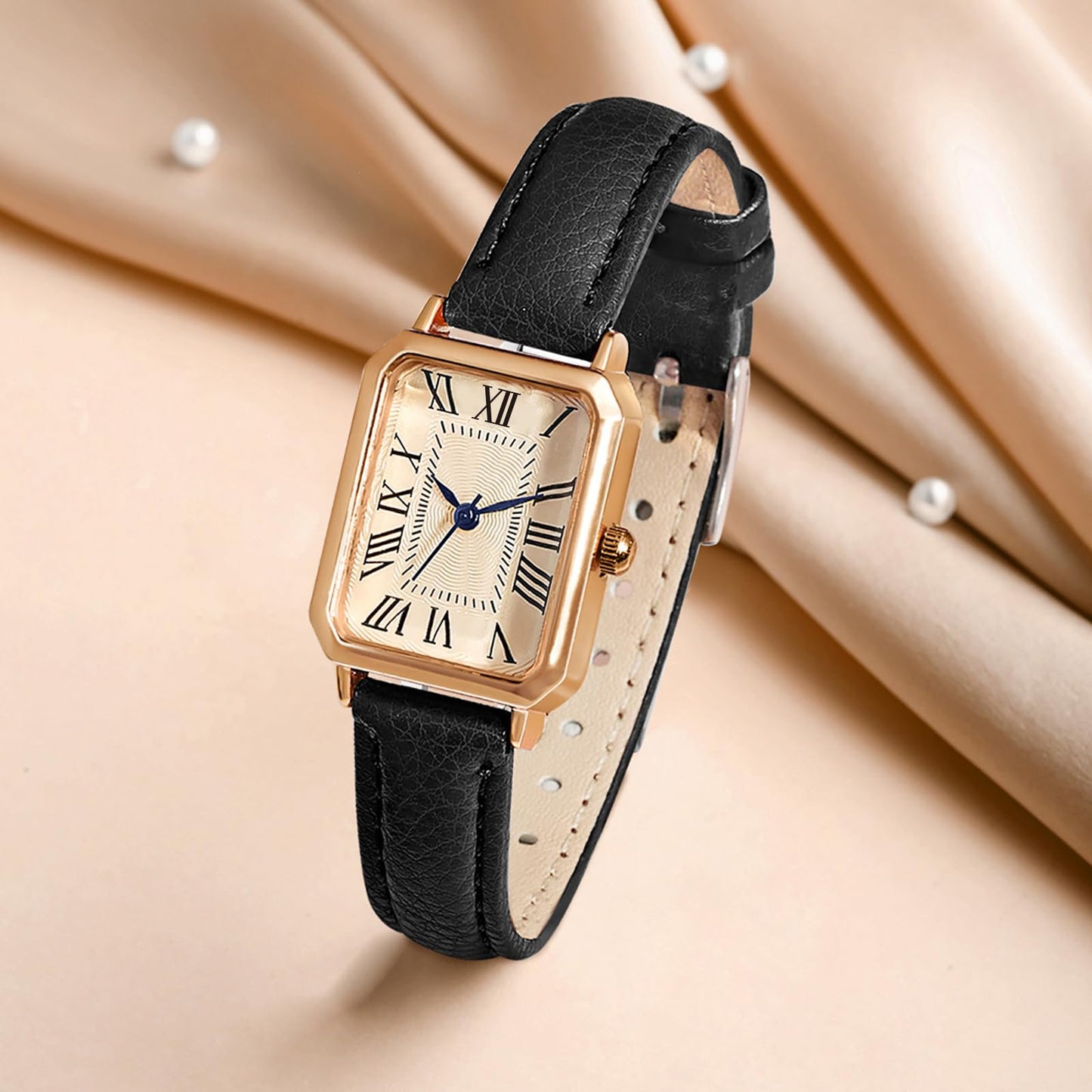 BESTKANG Leather Strap Watches for Women Elegant Dainty Ladies Watch Vintage Rectangle Women Quartz Wrist Watch
