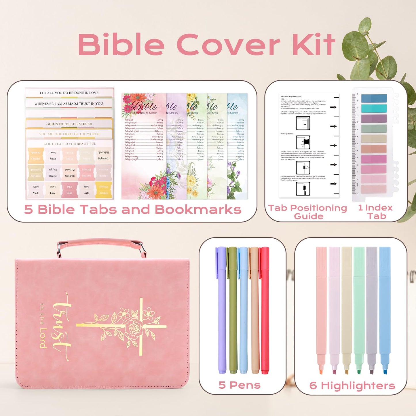 XKDOUS 20 Pcs Bible Case Set with Tabs, Pens, Study Supplies Carrier Holder Portable Men's Bible Bag Church Book Leather Cover Father Day Christian Gift for Dad, Mom, Men, Women