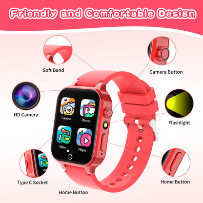 Kids Smart Watch Gift for Girls Age 5-12, 39 Games HD Touch Screen Watches with Video Camera Music Player Pedometer Flashlight 12/24 hr Educational Toys Birthday Gifts for Girls Ages 7 8 9 10