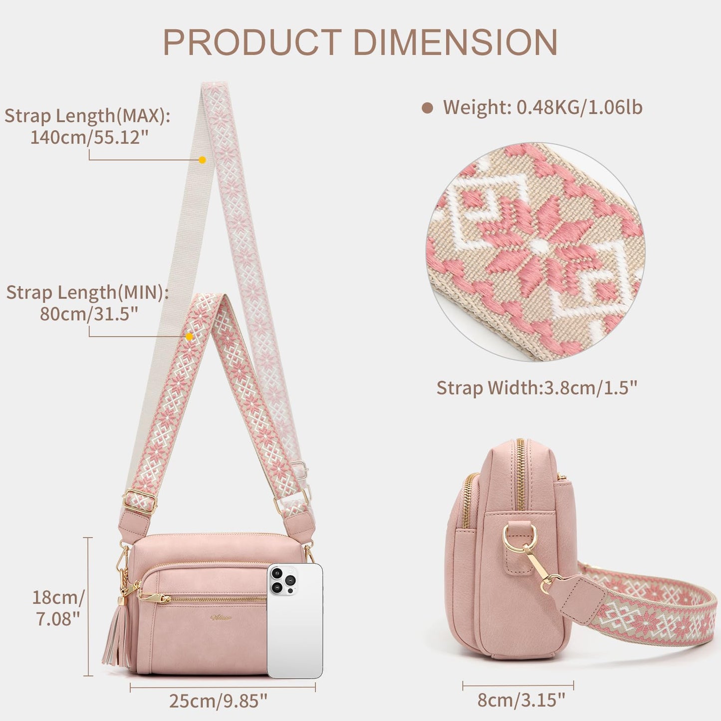 Small Leather Crossbody Bags for Women Anti theft Purses and Handbag Shoulder Hangbag with Wide Strap Tassel