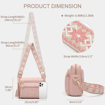 Small Leather Crossbody Bags for Women Anti theft Purses and Handbag Shoulder Hangbag with Wide Strap Tassel