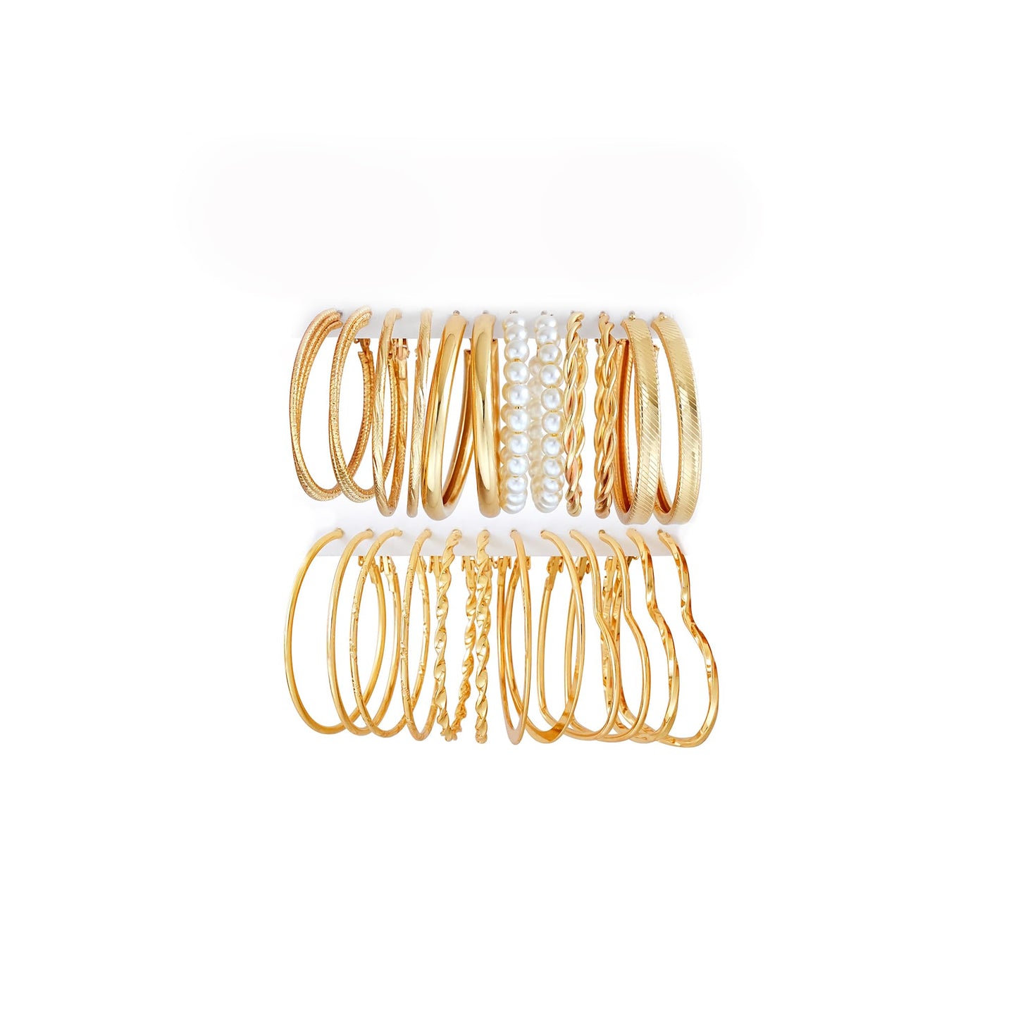 12 Pairs Chunky Gold Hoop Earrings for Women Trendy, Gold Plated Lightweight Hypoallergenic Stack, Thick Open Twisted Huggie Hoops Earring Set