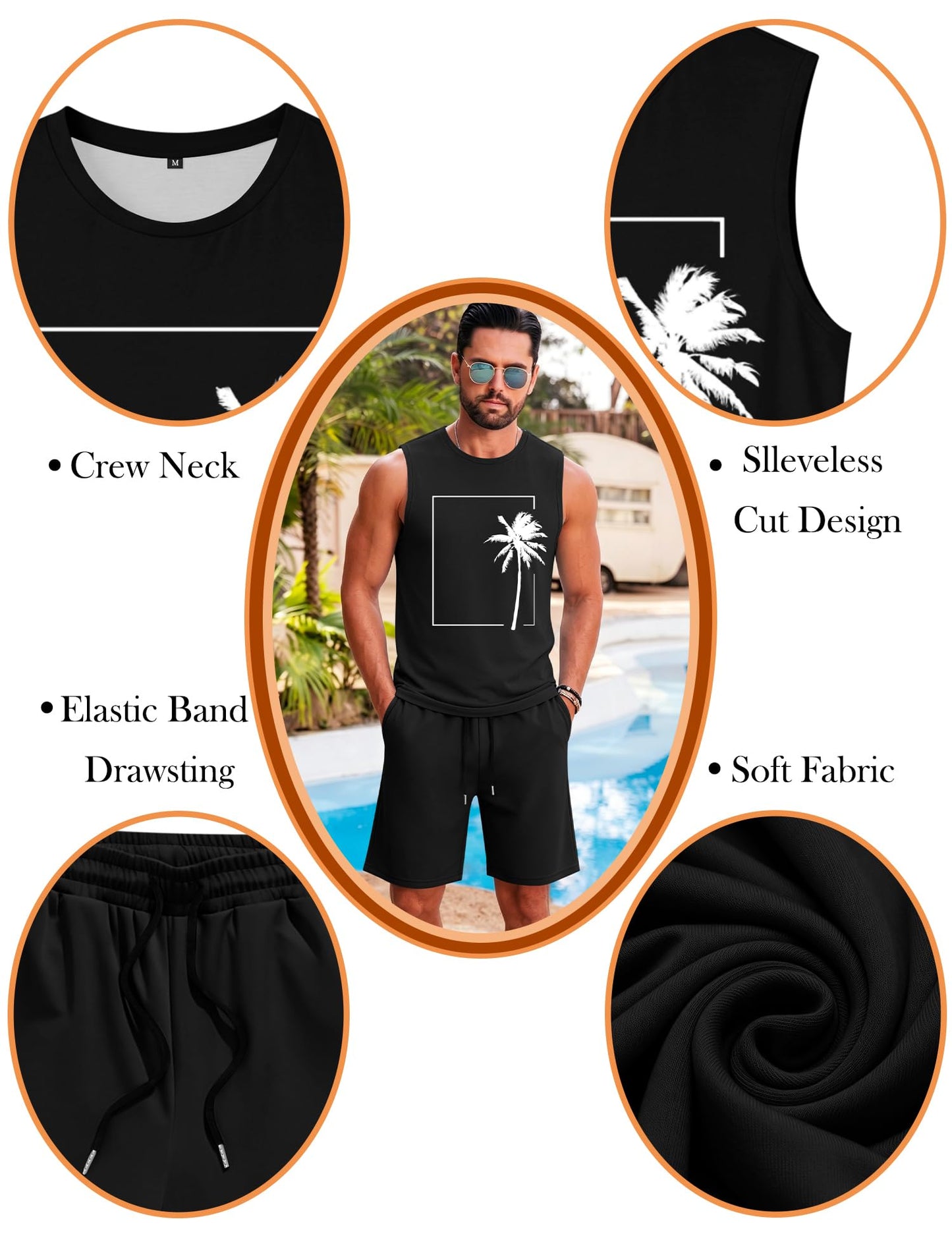 LecGee Men's 2 Piece Hawaiian Tank Tops Tropical Floral Beach Sleeveless Round neck T-shirt Casual Daily Beach Summer