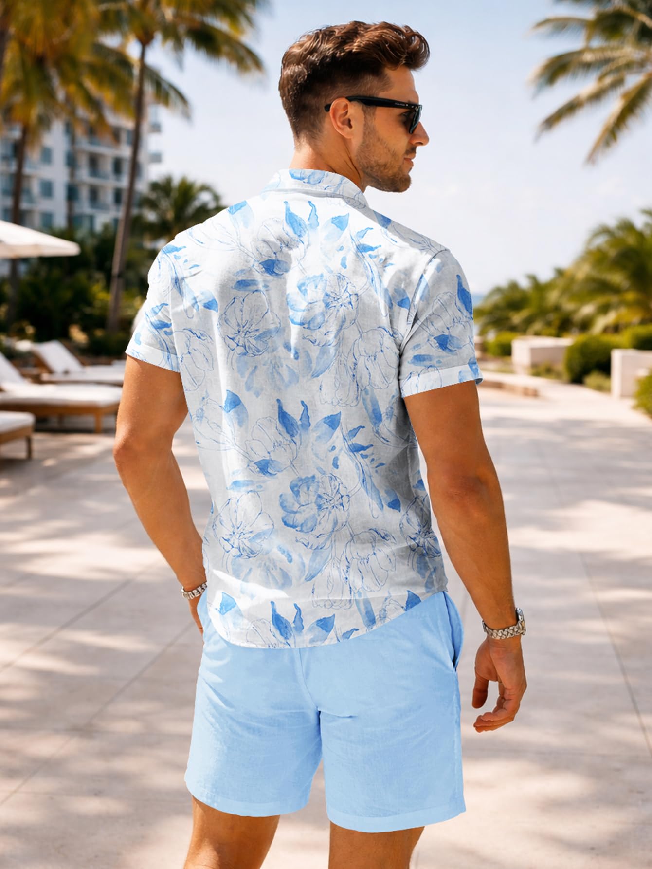 Yoimira Men's Summer Outfits 2 Piece Short Sets Hawaiian Floral Button Down Shirt and Shorts Vacation Beach Cruise Set