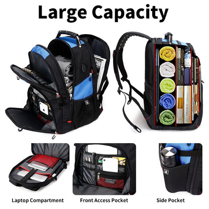 SHRRADOO Extra Large 50L Travel Laptop Backpack with combination lock,High School College Backpack Airline Approved Business Work Bag Fit 17 Inch Laptops for Men Women,Black