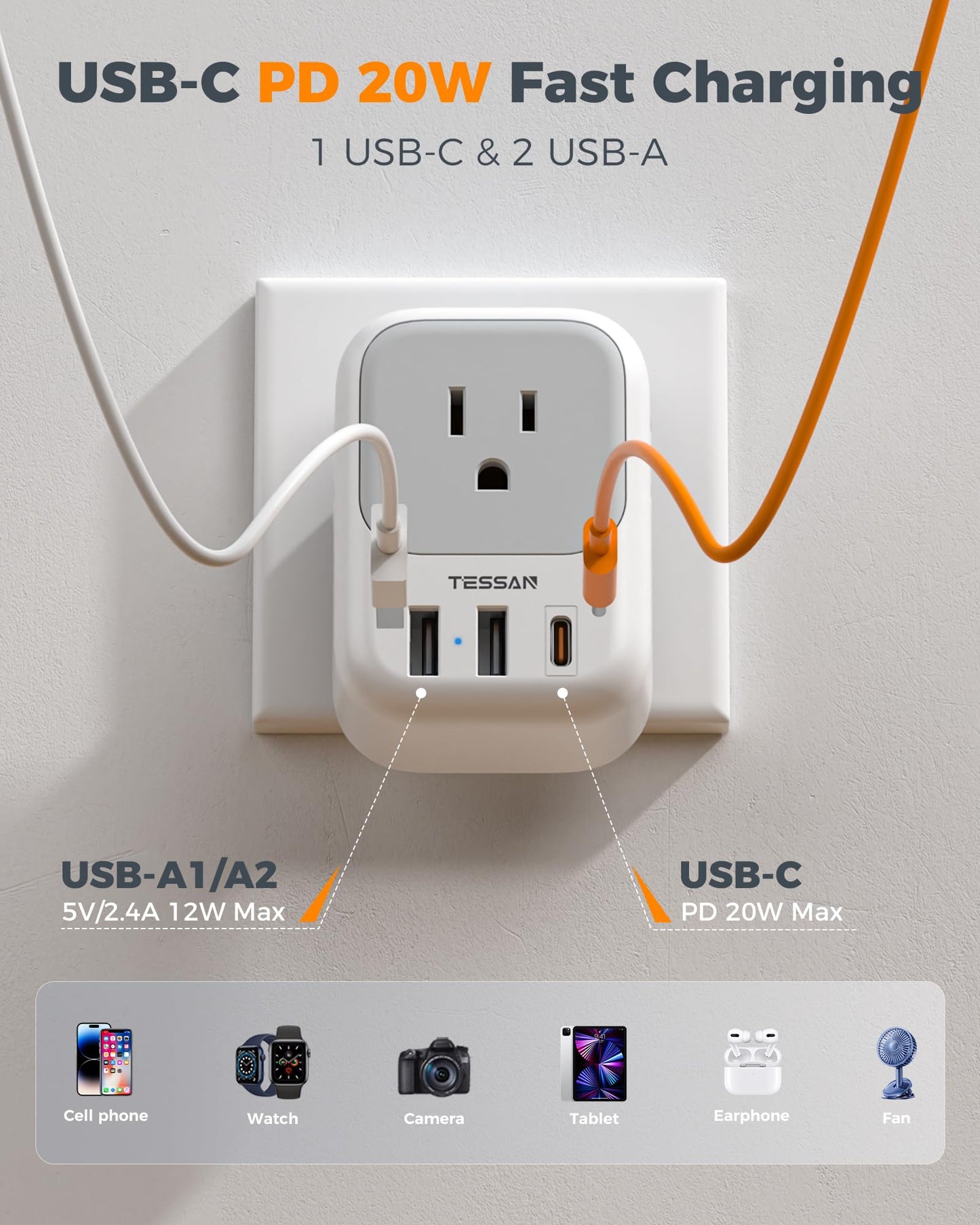 TESSAN 2 Pack European Travel Plug Adapter, Europe Power Converter