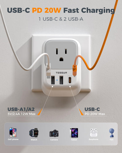 TESSAN 2 Pack European Travel Plug Adapter, Europe Power Converter