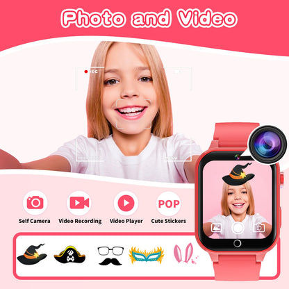Kids Smart Watch Gift for Girls Age 5-12, 39 Games HD Touch Screen Watches with Video Camera Music Player Pedometer Flashlight 12/24 hr Educational Toys Birthday Gifts for Girls Ages 7 8 9 10