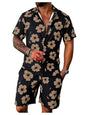 GORGLITTER Men's Vacation Beach Cruise Summer Outfits 2 Piece Shorts Set Hawaiian Button Down Shirt and Shorts