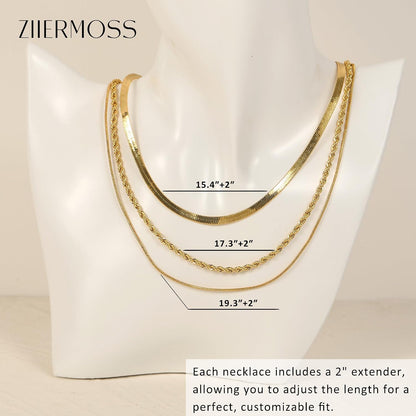 3PCS Gold Necklaces for Women,Chunky Statement Gold Plated Necklace Stack Layered Sterling Silver Herringbone Chains for Women Dainty Trendy Silver Chains Stacked Jewelry Gifts