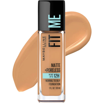 Maybelline Fit Me Matte + Poreless Liquid Oil-Free Foundation Makeup, Mocha, 1 Count (Packaging May Vary)