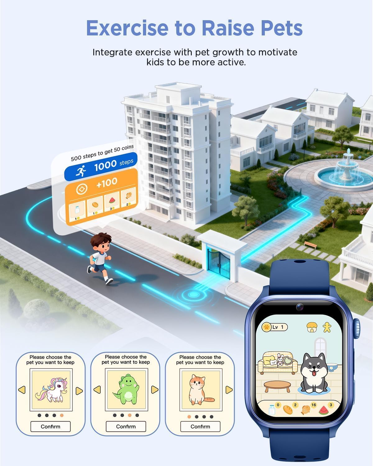 RUXINGX Kids Smart Watch No APP, 1.52" Smart Watch for Kids with Camera,Puzzle Games,Heart Rate, Sleep Monitor,Music Player,Pedometer,Fitness Trackers Smartwatch for Girls Boys Teens 3-12(Blue)