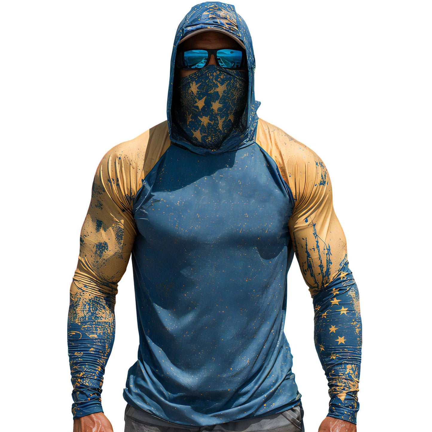 Sun Protection Shirts for Men UPF 100+ Long Sleeve Hoodie with Mask Shirts | Camouflage Outdoor Fishing Tees Cooling Raglan Shirts