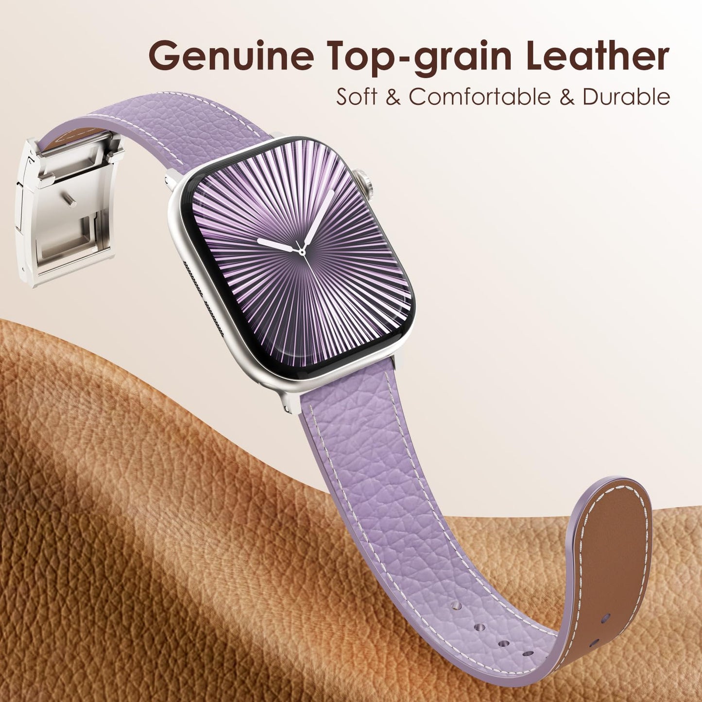 Leather Magnetic Watch Band Compatible with Apple Watch Ultra Band 49mm 46mm 45mm 44mm 42mm 41mm 40mm 38mm Replacement Strap for Women Men iWatch Ultra 3/2/1/SE3/Series 11/10/9/8/7/6/5/4/3/2/1