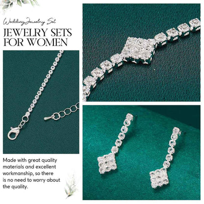 Aukmla Rhinestones Bridal Wedding Jewelry Sets Sparkly Necklace Earrings Bracelet Set Prom Formal Jewelry for Brides and Women