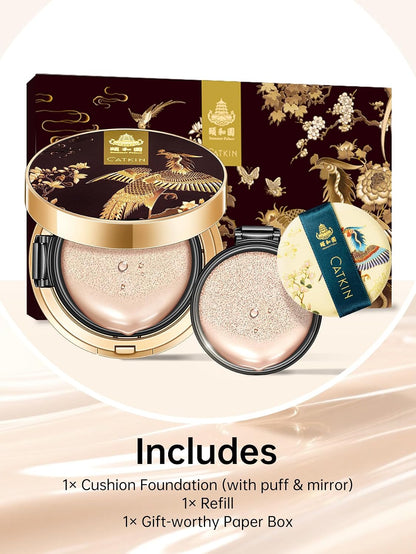 Catkin Phoenix Cushion Foundation Buildable Coverage Anti-Aging Serum Makeup, Sheer Satin Finish, Refill Included, Light Beige 0.46 Oz x 2, C02 IVORY