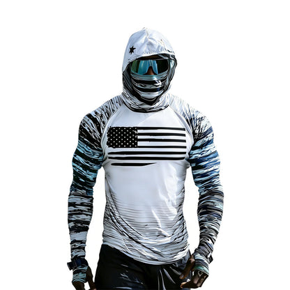 Sun Protection Shirts for Men UPF 100+ Long Sleeve Hoodie with Mask Shirts | Camouflage Outdoor Fishing Tees Cooling Raglan Shirts