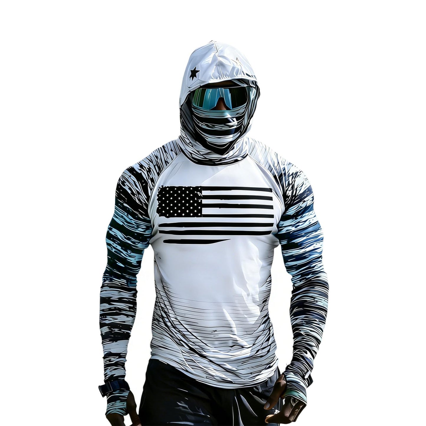 Sun Protection Shirts for Men UPF 100+ Long Sleeve Hoodie with Mask Shirts | Camouflage Outdoor Fishing Tees Cooling Raglan Shirts