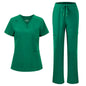 floralhue Scrubs for Women, V-Neck Straight Leg Pants with 12 Pockets | Slit Hem Cargo Pant Storage, Yoga Waistband, Water Resistance, For Nurses, Clinics, Long Shifts, Daily Medical Uniforms