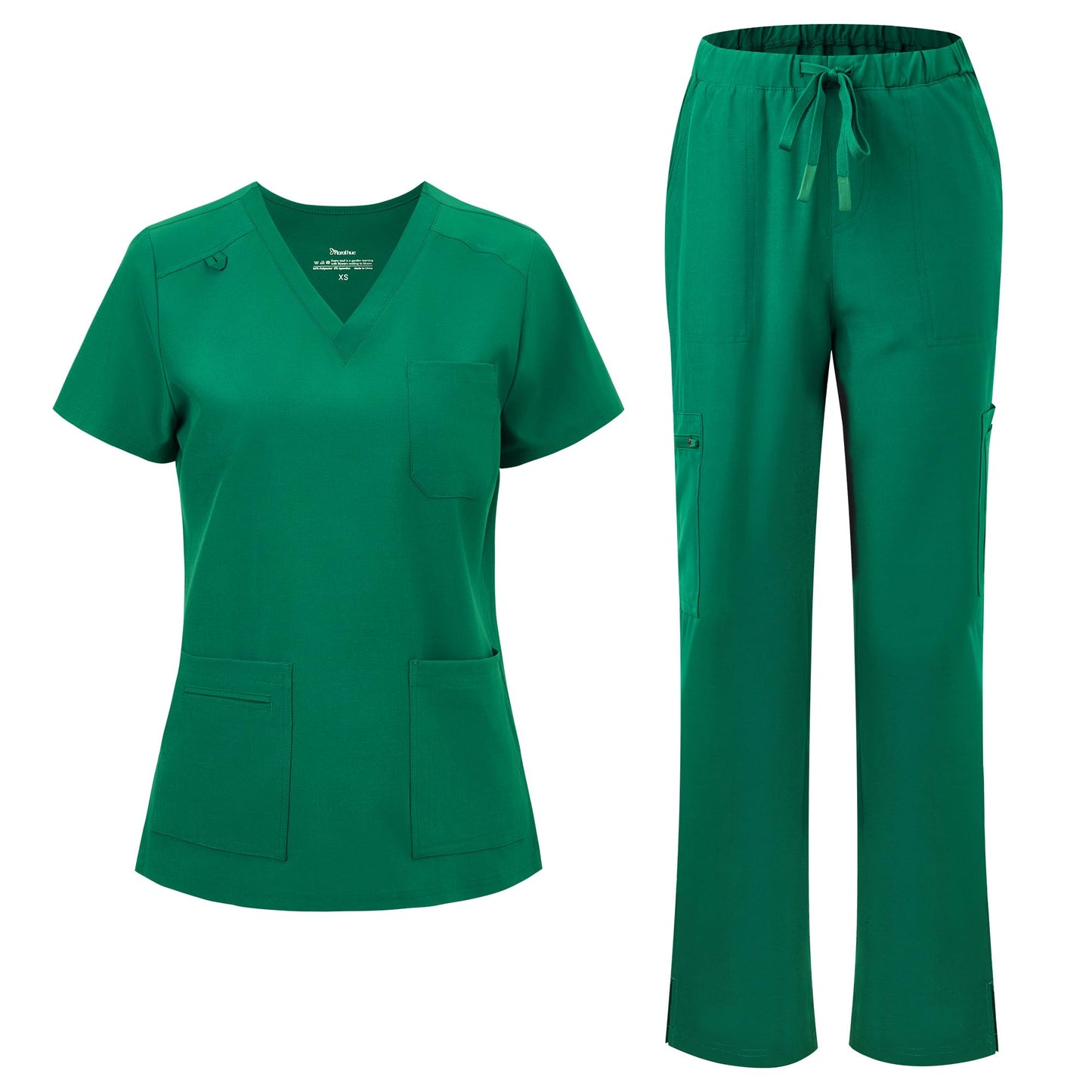 floralhue Scrubs for Women, V-Neck Straight Leg Pants with 12 Pockets | Slit Hem Cargo Pant Storage, Yoga Waistband, Water Resistance, For Nurses, Clinics, Long Shifts, Daily Medical Uniforms