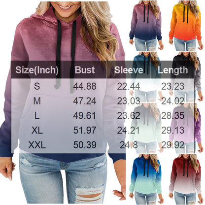 Women Gradient Tie Dye Pullover Hoodie Long Sleeve Drawstring With Pocket Oversized Casual Street Sweatshirts