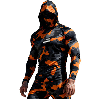 Sun Protection Shirts for Men UPF 100+ Long Sleeve Hoodie with Mask Shirts | Camouflage Outdoor Fishing Tees Cooling Raglan Shirts