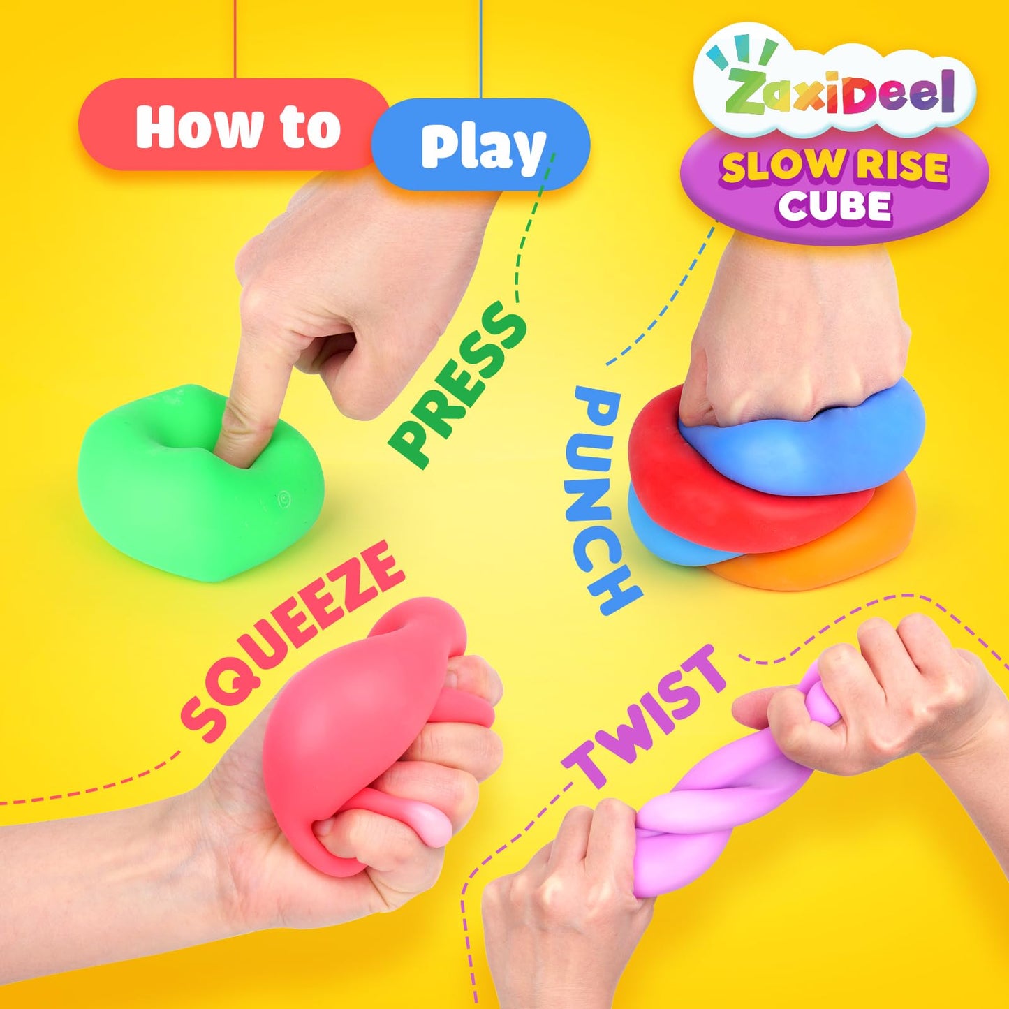 24 Pack Slow Rising Stress Cube, Large Size Dough Stress Balls Fidget Toys for Stress Relief, Pull Stretch Fidgets for Classroom Prize Box Toys, Classroom Reward for Student