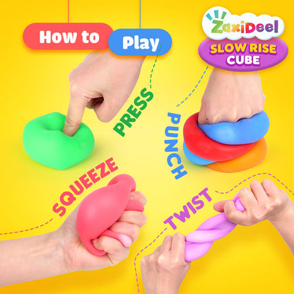 24 Pack Slow Rising Stress Cube, Large Size Dough Stress Balls Fidget Toys for Stress Relief, Pull Stretch Fidgets for Classroom Prize Box Toys, Classroom Reward for Student