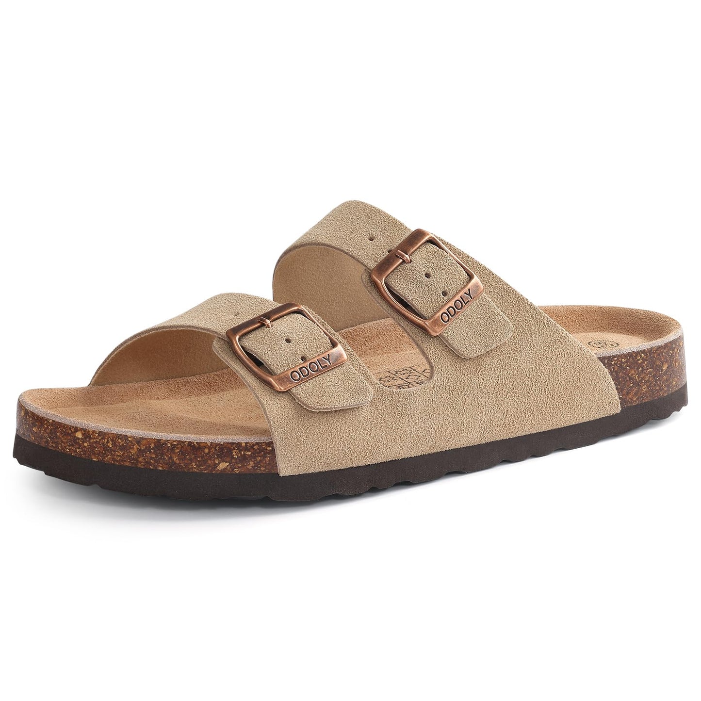 ODOLY Unisex Comfortable Cork Footbed Slide Sandals with Arch Support | Adjustable Buckle, Lightweight Summer Sandals for Travel and Everyday Wear