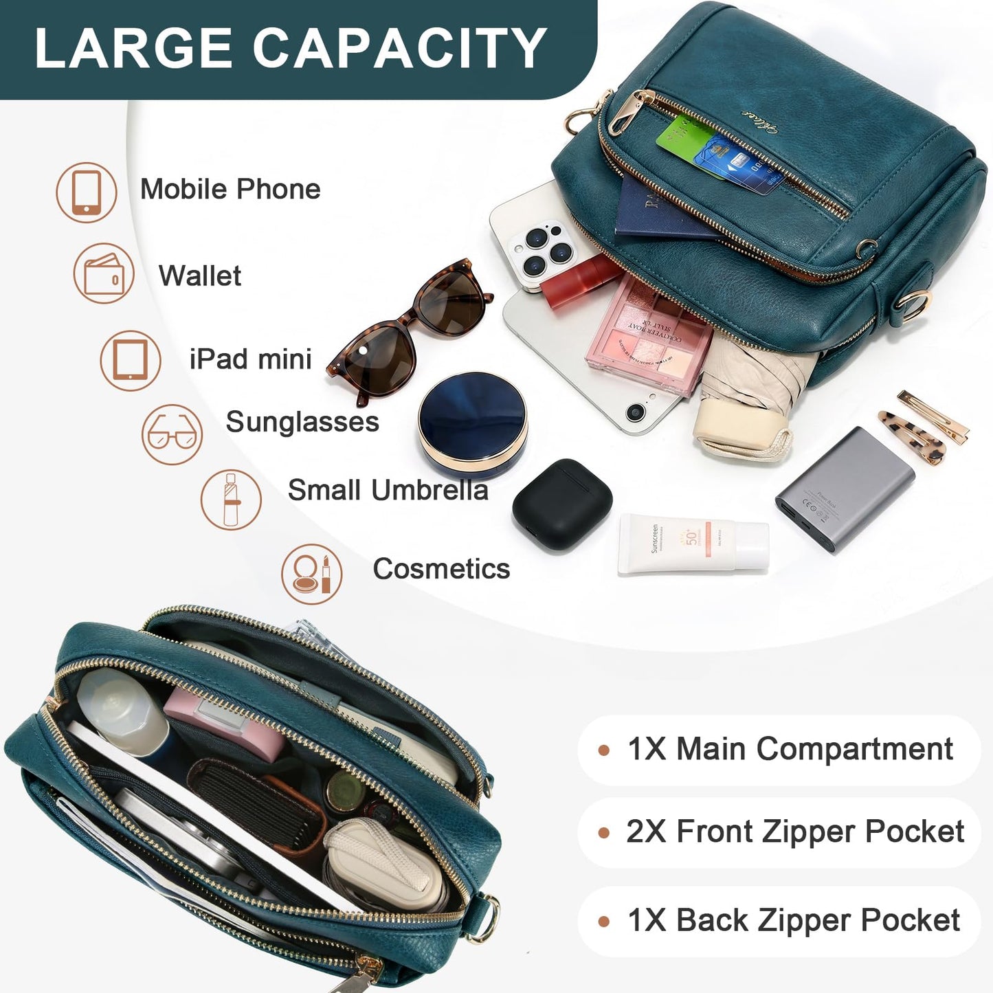 Small Leather Crossbody Bags for Women Anti theft Purses and Handbag Shoulder Hangbag with Wide Strap Tassel