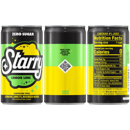 Starry Lemon Lime Soda, Caffeine Free, Mini Cans, 7.5 Fl oz (Pack of 10)