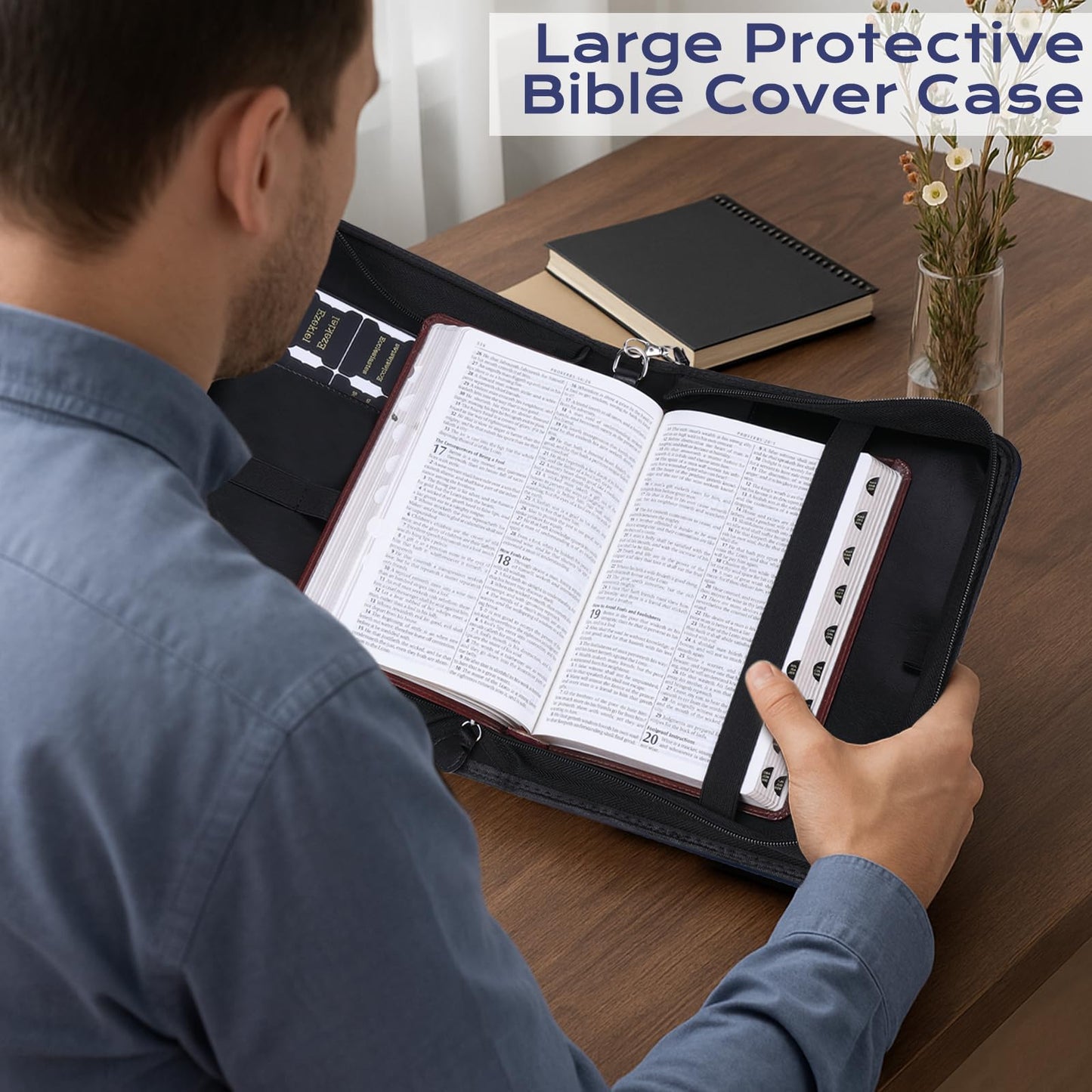 XKDOUS 20 Pcs Bible Case Set with Tabs, Pens, Study Supplies Carrier Holder Portable Men's Bible Bag Church Book Leather Cover Father Day Christian Gift for Dad, Mom, Men, Women