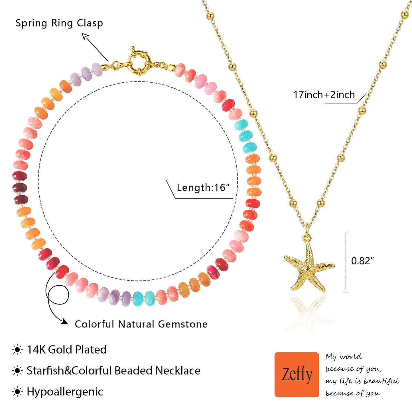 Zeffy Shell Necklace for Women,14K Gold Plated Layered Starfish Conch SeaShell Pearl Pendant Charm Necklace Stack Waterproof Dainty Beach Jewelry for Summer Vacation