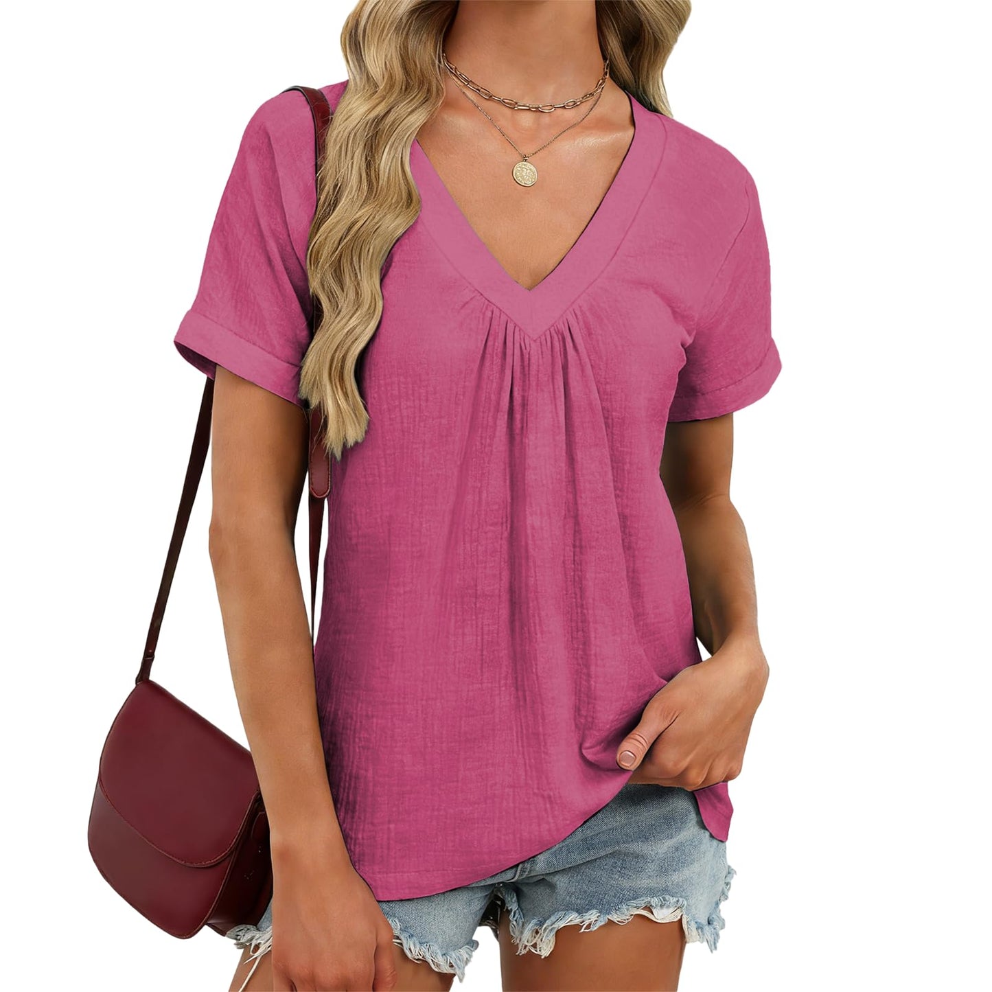 domirica Japanese Print Blouse Women V Neck Short Sleeve Lightweight Breathable Summer Casual Soft Comfy Tops 2026