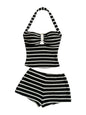 SOLY HUX Women's Summer 2 Piece Outfits Striped Crochet Halter Top Mini Shorts Set Beach Vacation Y2K Sets