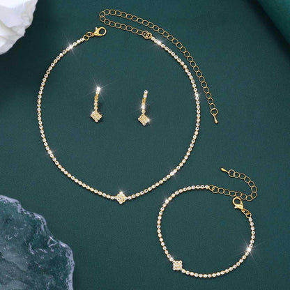 Aukmla Rhinestones Bridal Wedding Jewelry Sets Sparkly Necklace Earrings Bracelet Set Prom Formal Jewelry for Brides and Women