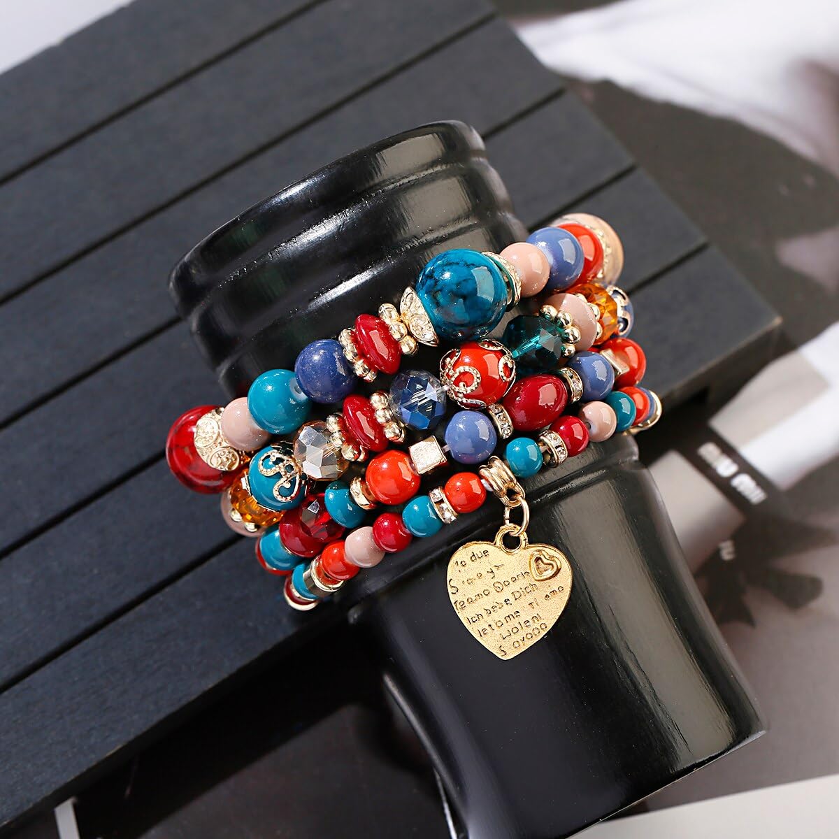 Women Beaded Bracelet Set | Colorful Boho Stackable Trendy Design with Crystal Accents Multilayer Bangle Bracelet | Fashion Stretch Braclets Jewelry for Women