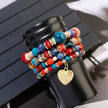Women Beaded Bracelet Set | Colorful Boho Stackable Trendy Design with Crystal Accents Multilayer Bangle Bracelet | Fashion Stretch Braclets Jewelry for Women