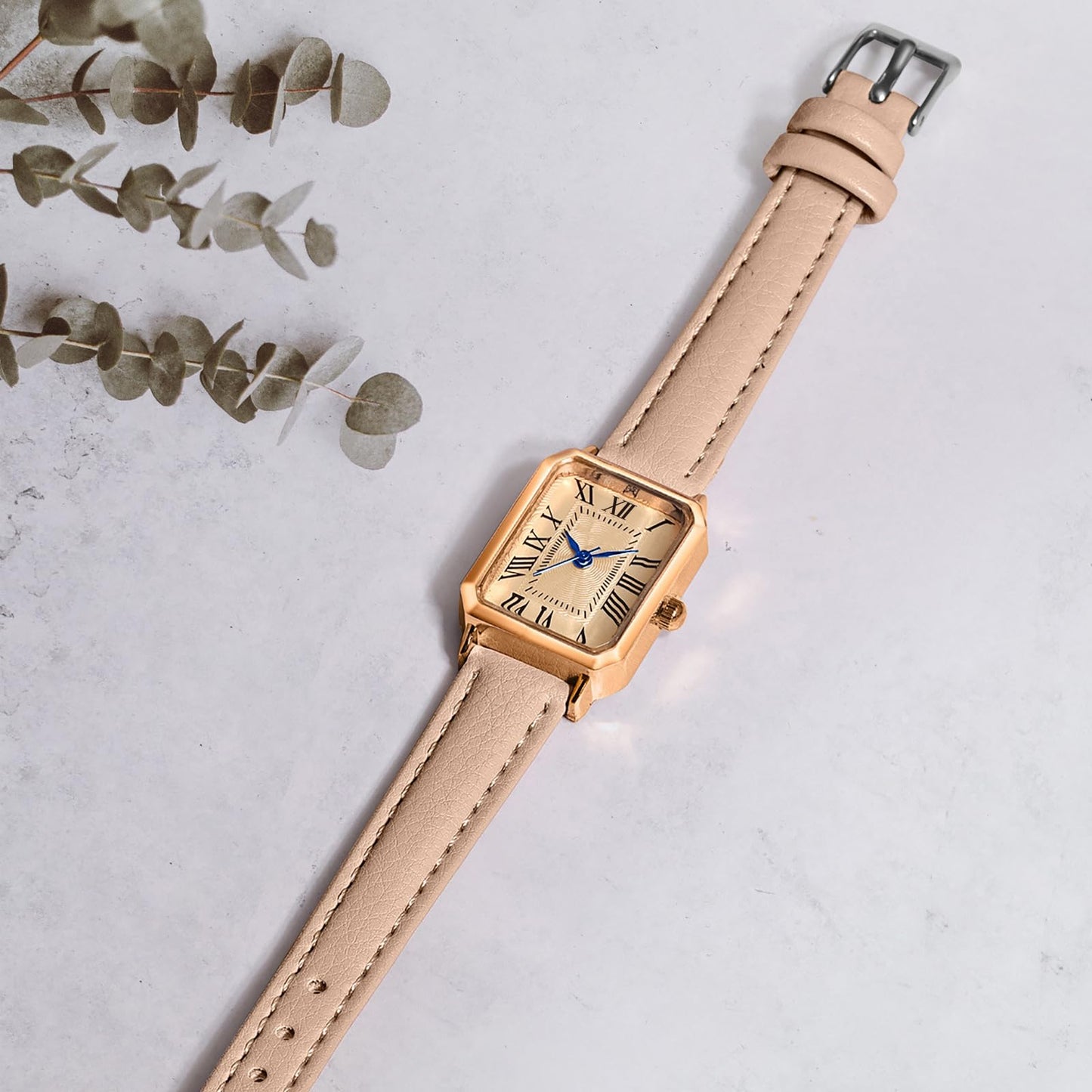 BESTKANG Leather Strap Watches for Women Elegant Dainty Ladies Watch Vintage Rectangle Women Quartz Wrist Watch