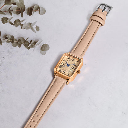 BESTKANG Leather Strap Watches for Women Elegant Dainty Ladies Watch Vintage Rectangle Women Quartz Wrist Watch