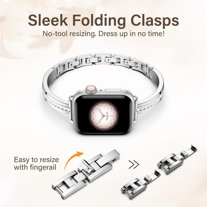 Missair Bands Compatible with Apple Watch Band 38mm 40mm 41mm 42mm 44mm 45mm 46mm 49mm for Women, Slim Metal Dressy Jewelry Bracelet with Bling Diamond for iWatch Series 11 10 9 8 7 6 5 4 3 SE Ultra