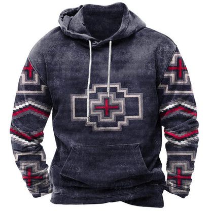 Men's Western Aztec Tribal Sweatshirt Ethnic Printed Graphic Hoodie Winter Trendy Casual Pullover Tops with Pocket