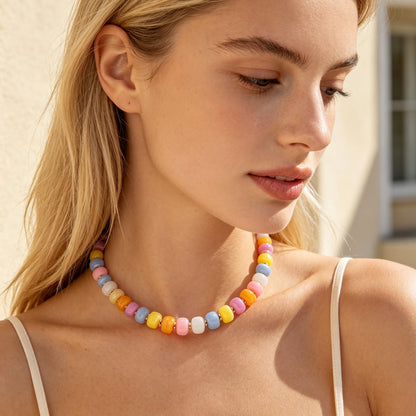 Chunky Beaded Choker Necklace for Women Summer Beach Acrylic Beads Necklaces Trendy Boho Statement Colorful Necklace Jewelry Accessories