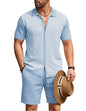 COOFANDY Men's 2 Piece Outfit Vintage Short Sleeve Button Down Knit Polo Shirts Casual Beach Shorts Sets