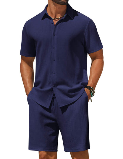 COOFANDY Men's 2 Piece Outfit Casual Short Sleeve Button Down Shirt and Beach Shorts Set Summer Vacation Outfits for Men