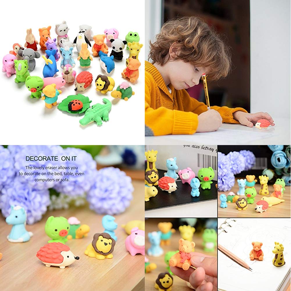 URSKYTOUS 60Pcs Animal Erasers Desk Pets for Kids,Classroom Prizes | Bulk Puzzle Erasers Toys,Party Favors,Back to School,Treasure Chest,Goodie Bag Stuffers,Easter Egg Fillers,Stocking Stuffers