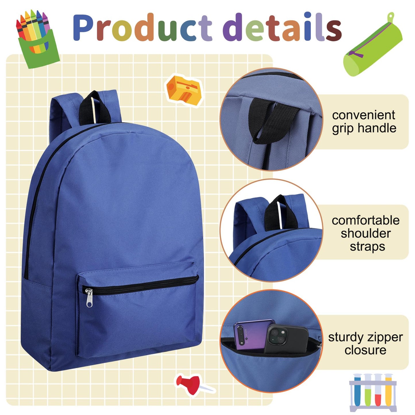Amylove 12 Pack Backpack in Bulk 17 inch Lightweight Outdoor Travel Bag Classic Bookbags Bulk for Travel Middle High (Colorful,Lovely)