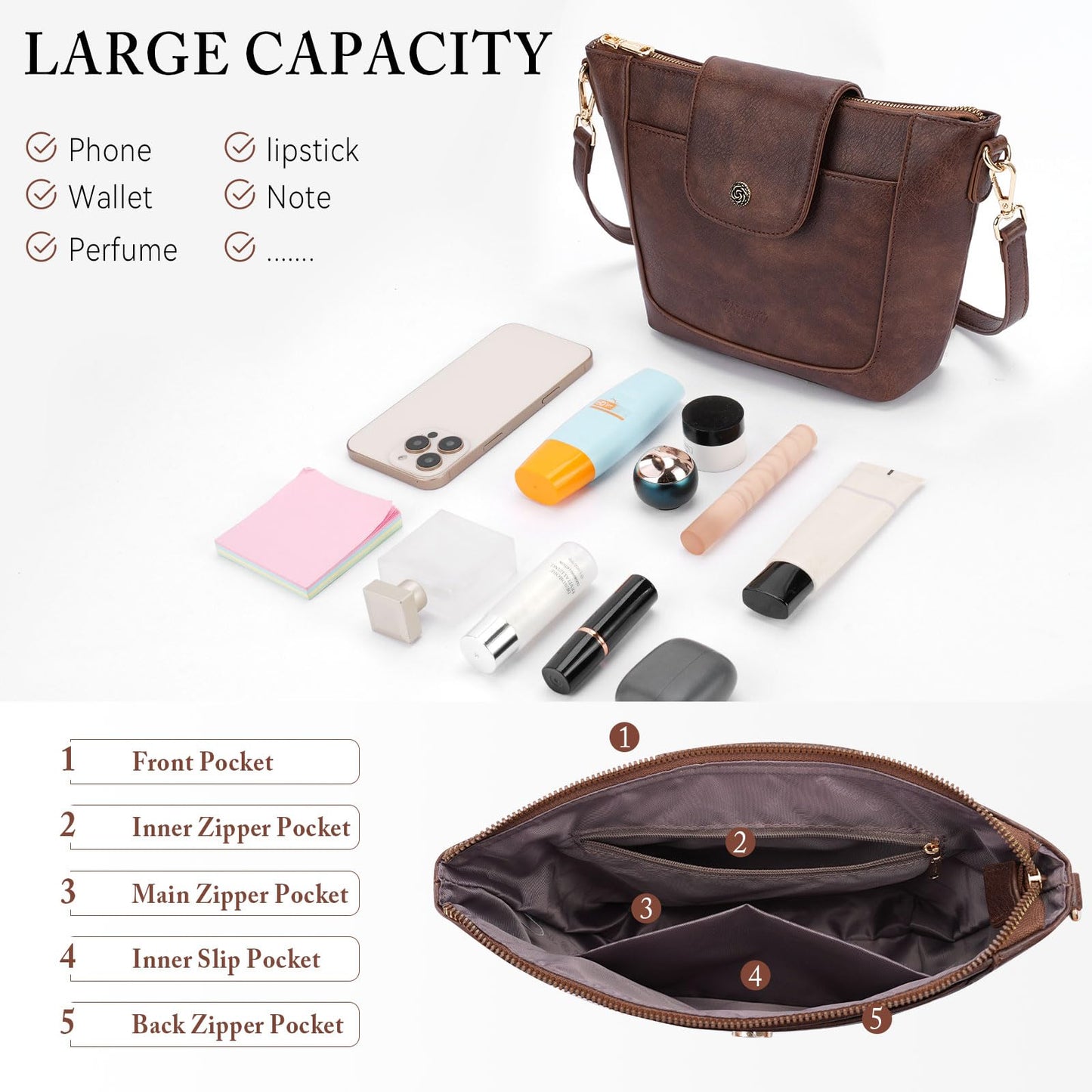 Crossbody Purses for Women Vegan Leather Small Crossbody Bags with Adjustable Strap Lightweight Travel Shoulder Bag