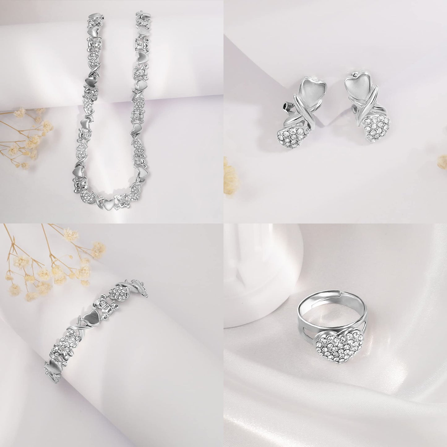 SYHOL Gold Jewelry Sets for Women 18K Gold/Silver Filled Jewelry Necklace Set Wedding Bridal Fashion Jewelry Sets Women Accessories Bracelets Earrings and Rings Sweetheart Gifts